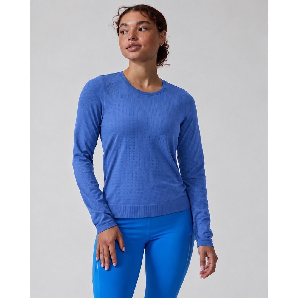 ATHLETA Women's In Motion Seamless Long Sleeve Top Blue L Running Athleisure